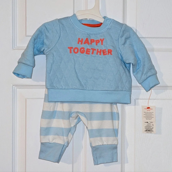Baby 'Happy Together' Graphic Top & Bottom Set - Cat & Jack™ Blue 3-6 0-3 NEW - Picture 4 of 10